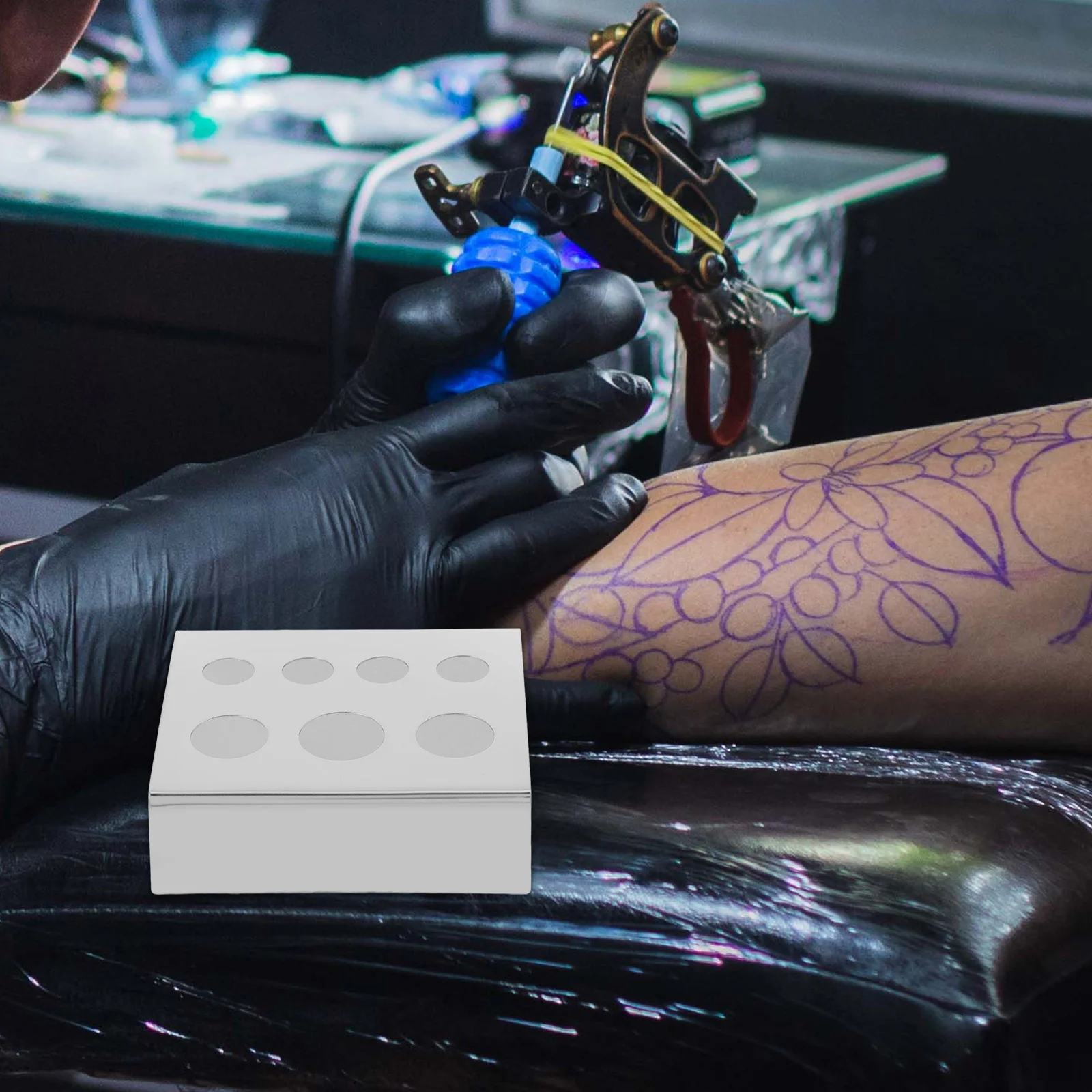 

Pigment Ink Cup Holder Stainless Steel 7 Holes Strong Sturdy Stand Holder Shelf for Tattoos Beauty Accessory