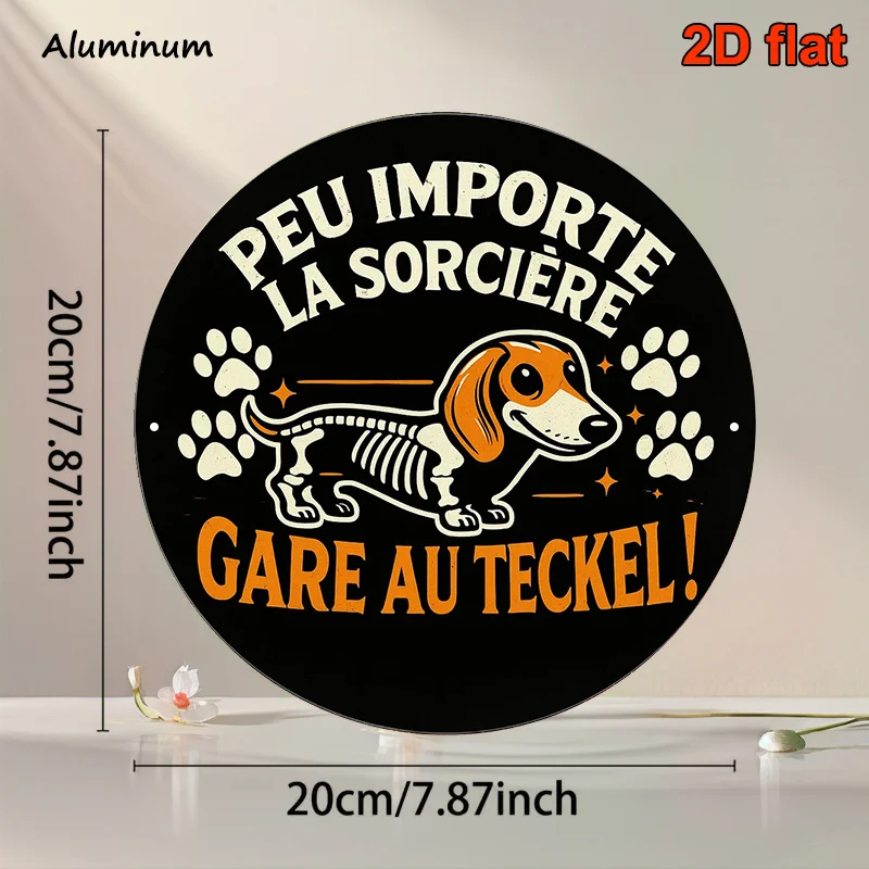 2D Flat, 1pc French Vintage Dachshund Skull Metal Plaque - 8