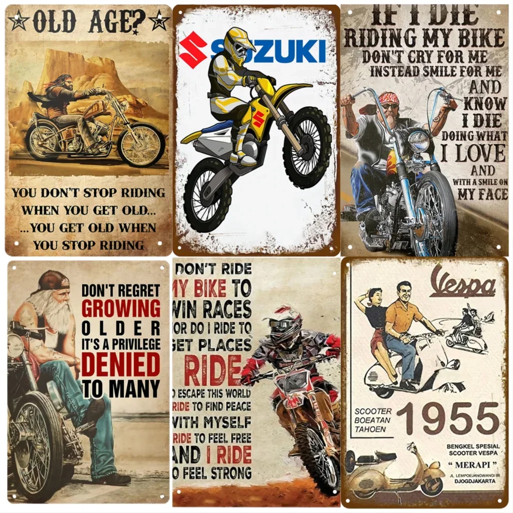 retro metal sign Motorcycle You Don’t Stop Racing When You Get Old  Poster Tin Sign Iron Painting Home  Funny Metal Wall Decor