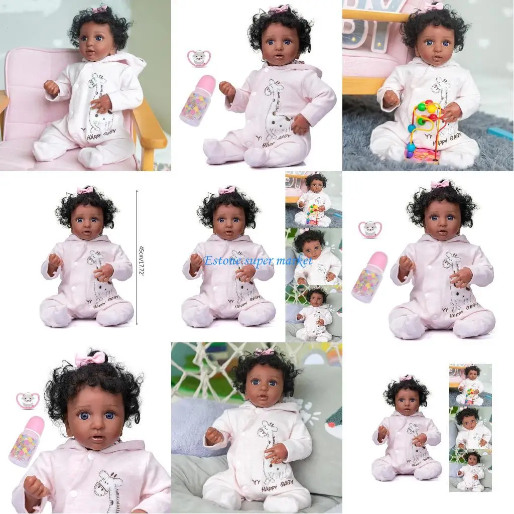 090B 45cm Tái sinh thực tế Búp bê cô gái đáng yêu với mái tóc xoăn Tượng đồ chơi giống như thật