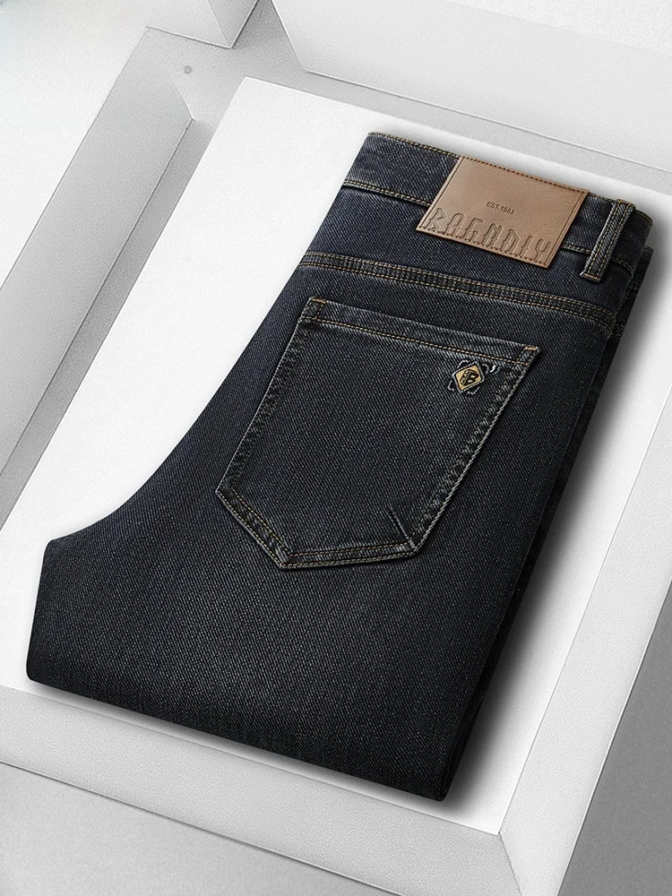 

Busin Casual Embroidered Slim Fit Straight Leg Jeans for Men High Waist Cotton Stretch Denim Anti-Static Easy Care TUCANO