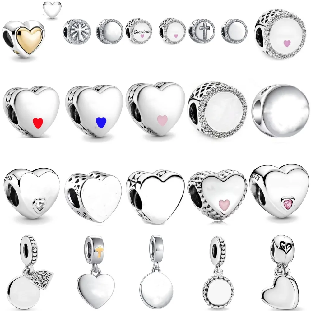 2024 NEW 925 Sterling Plated Silve heart Smooth surface not have Write Charms Fit Original Apandora Bracelet Jewelry for Gift