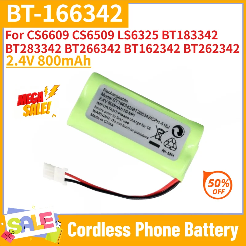 BT-166342 Battery 2.4V 800mAh for CS6609 CS6509 LS6325 BT183342 BT283342 BT266342 BT162342 BT262342 Cordless Phone Battery