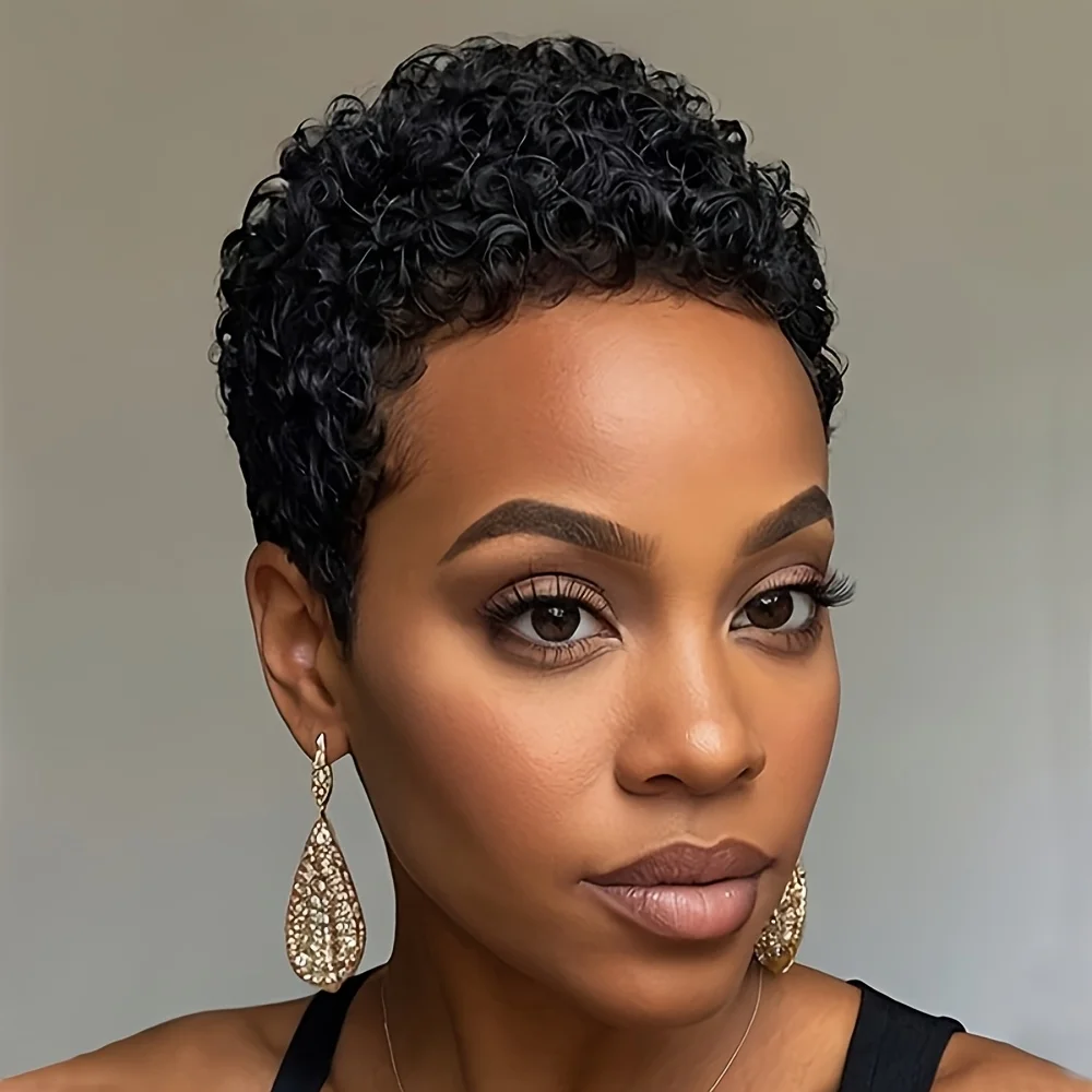 150% densidade 4 Polegada máquina completa feita peruca curta afro encaracolado peruca de cabelo humano afro curto perucas para mulheres pixie corte peruca cabelo humano