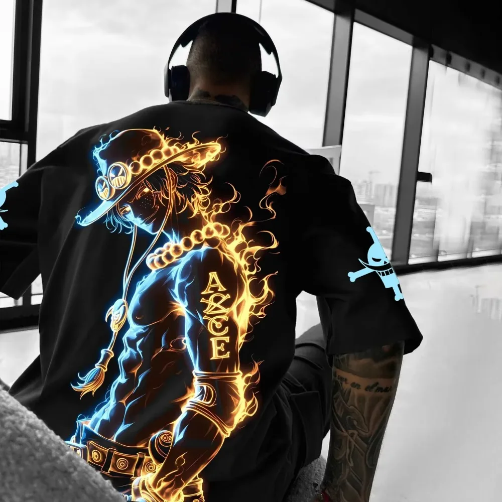 

One Piece Luffy Cotton Short Sleeve T Shirt American Loose Men Women Summer Breathable Sports Round Neck Tshirt Anime Print