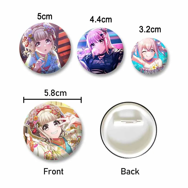 D-D4DJ Exquisite Round Brooches Cartoon Girls Bell Towa Kyoko Badge Esora Shika Lapel Pins for Bag Hat Accessories Souvenir Gift