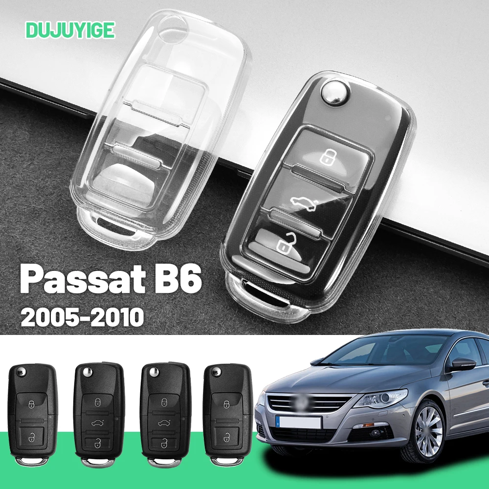

Прозрачный чехол для автомобильного ключа из ТПУ для VW Passat B6 2005-2010, защитная крышка для брелока, автоаксессуары 2006, 2007, 2008, 2009,