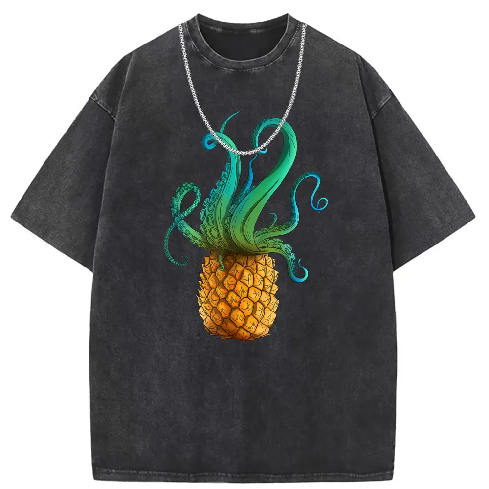 Men Pineapple Octopus Funny Summer Sweatshirts Man Vintage Hip Hop Long Sleeve Tshirts Unisex Discount Casual Tee Shirts