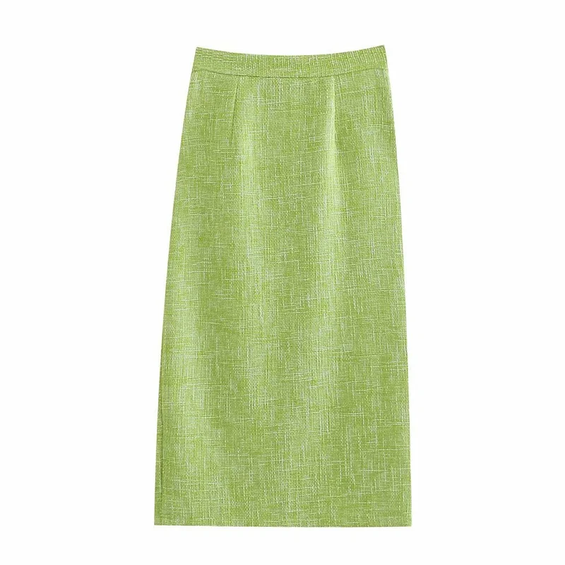 High Waist Asymmetric Split Tweed Long Skirt Single Button Women's Early Autumn Fashion Street Style Pure Color H-Shape A-Lin...
