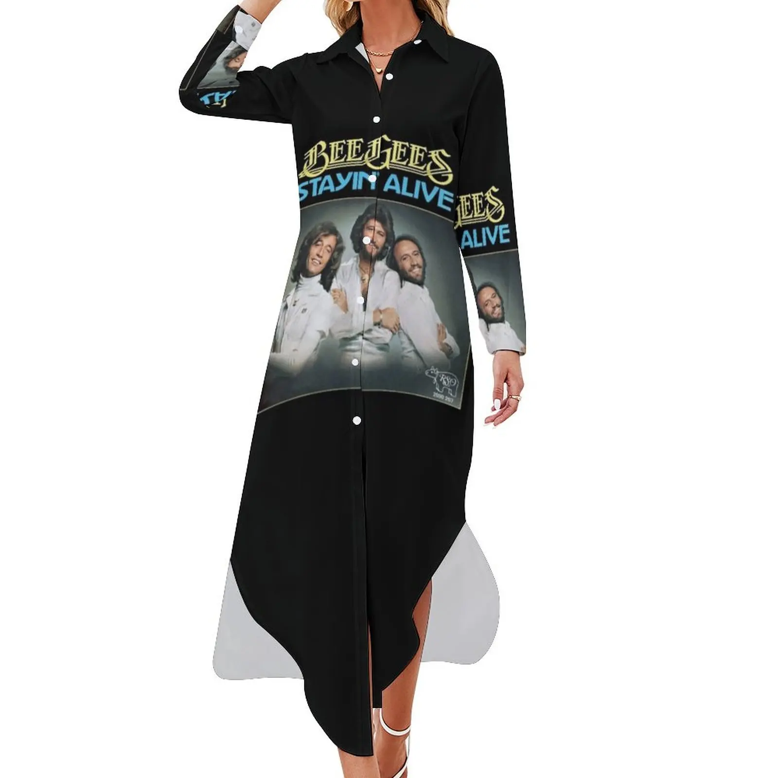 

best of cover album, stayin alive Long Sleeved Shirt Dress Womens dresses evening dress