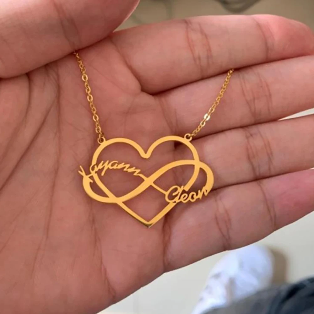 

Personalized Custom Heart Couple Name Infinity Necklace for Women Stainless Steel Silver Name Necklace Jewelry Pendant