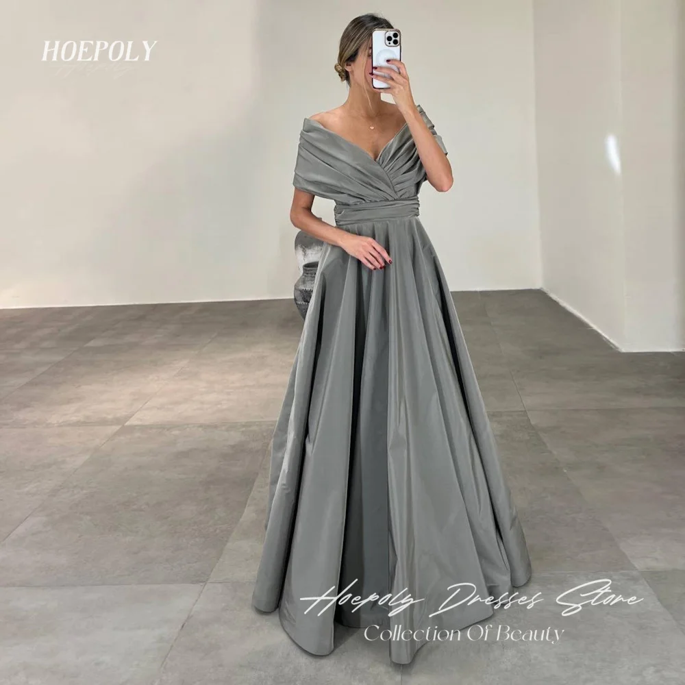 

Hoepoly Satin A-line Off-the-shoulder Arab Ruffle Prom Gown Floor-length Saudi Elegant Formal Evening Party Dress for Women 2023