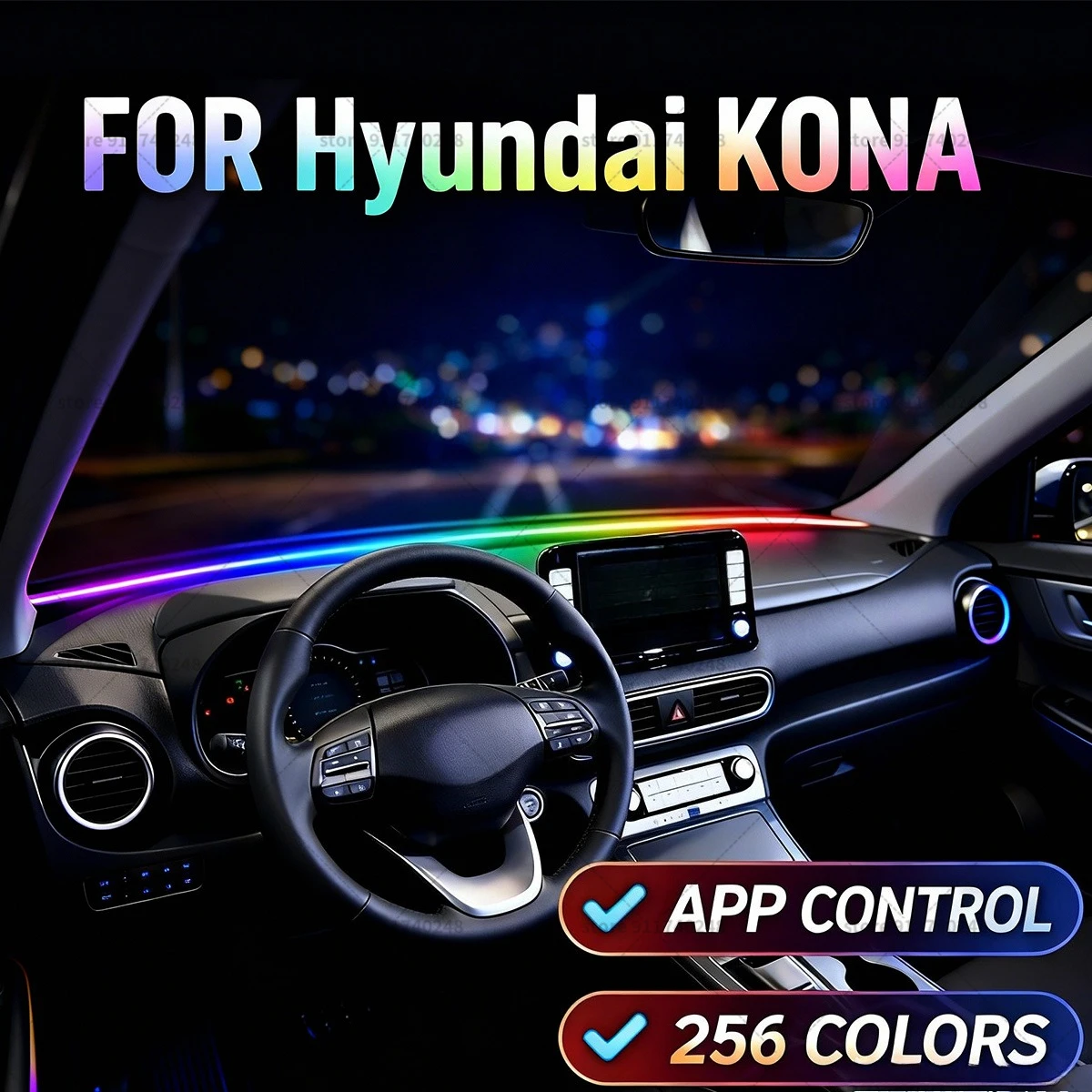 

Декоративная световая полоса для Hyundai Kona, цветная акриловая звукоизоляционная полоса для лобового стекла, атмосферная подсветка