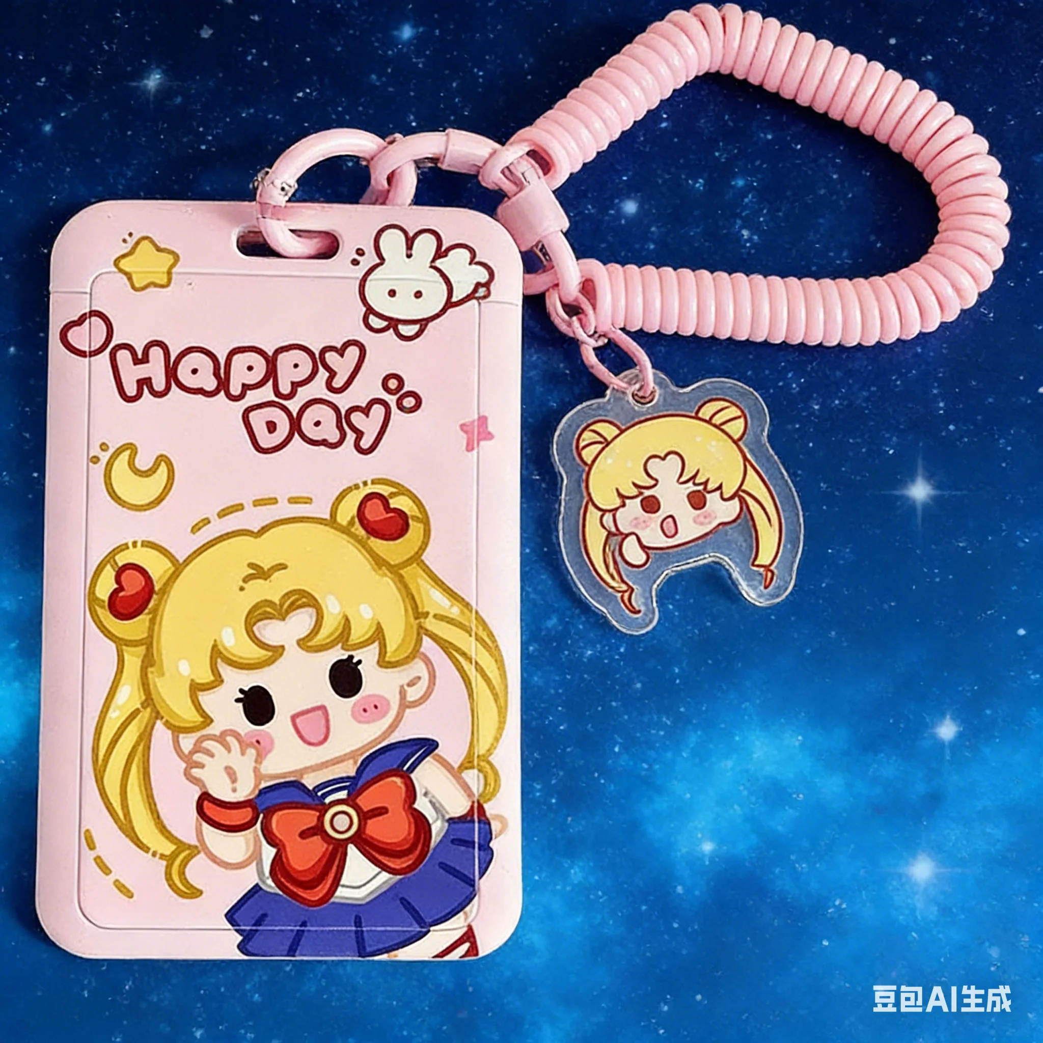 Kawaii Sailor Moon Keychain Case Cartoon Sliding Holder Student Meal Card Bus Card Lady ID Card Credit Holder view 5