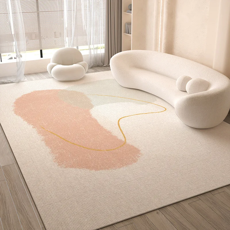VIKAMA Peach Abstract Blob Yellow Line Rug Soft Flannel Non Slip Washable Area Carpet for Living Room Bedroom Modern Decor