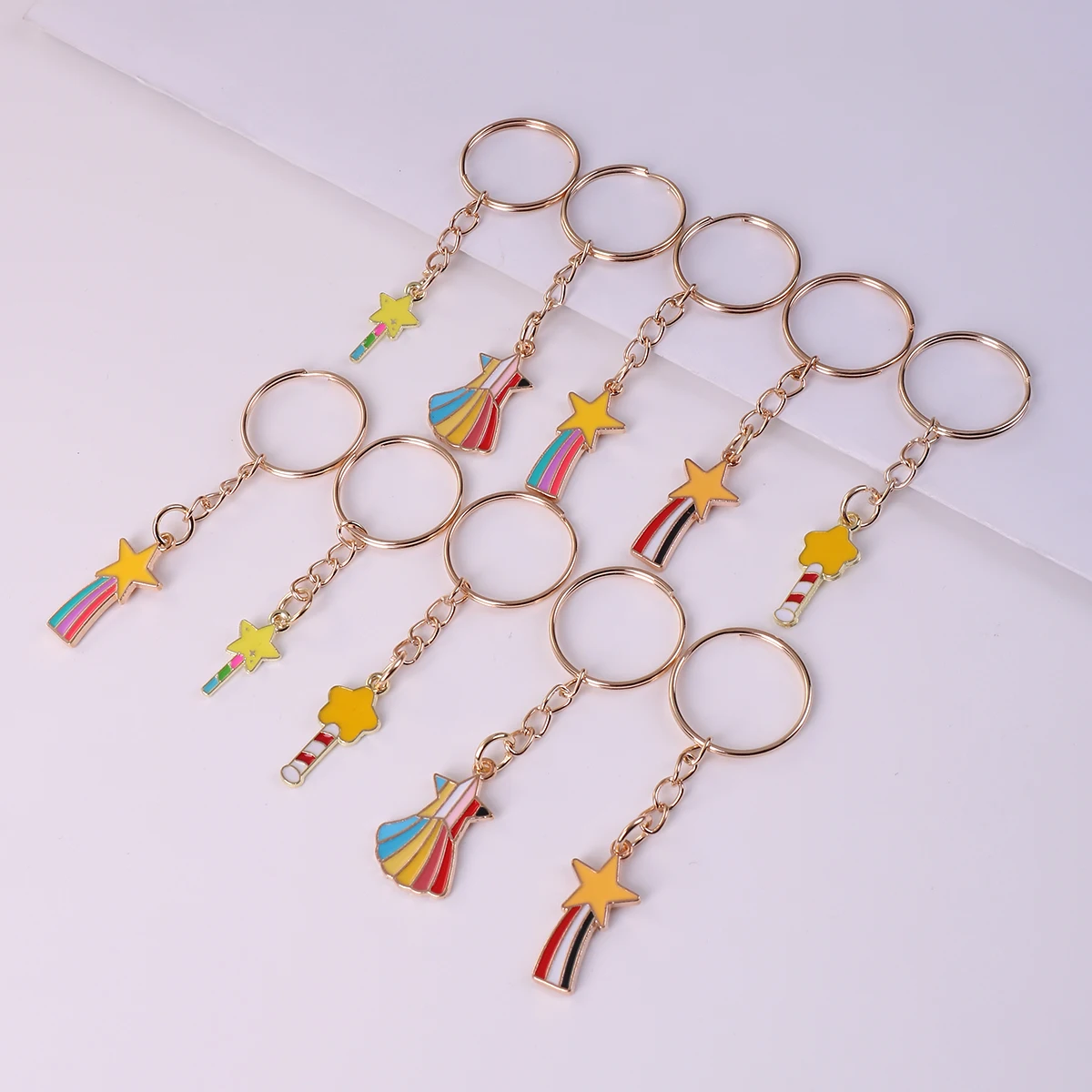 10pcs Metal Rainbow Keyring, Mini Cute Keychain For Classroom Prizes, Birthday Party Favors Gift, purse Bag Backpack Accessories