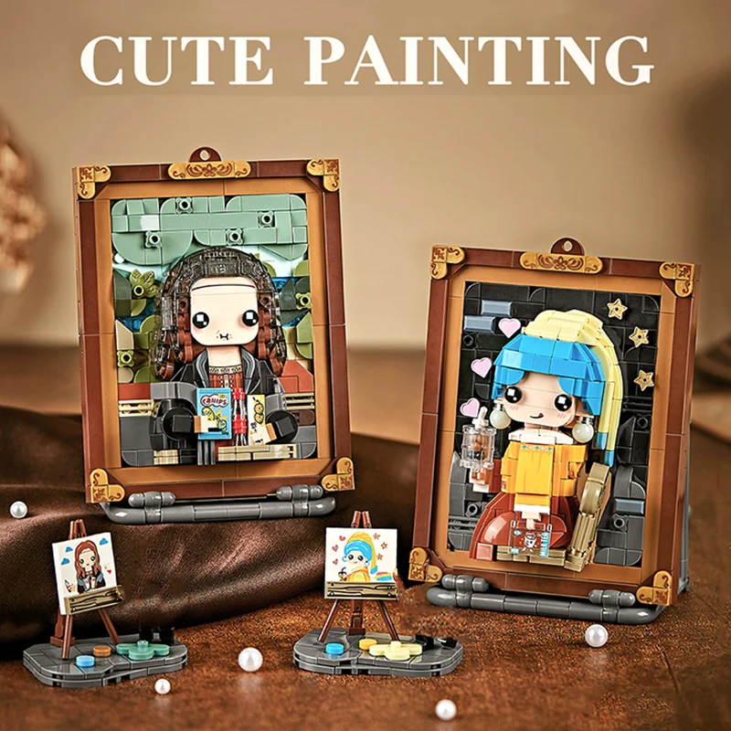Wereldberoemde schilderij bouwstenen DIY 3D-model Mona Lisa meisje met pareloorbellen Model gemonteerd speelgoedcadeau Home Decor