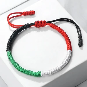 Bracelet du drapeau Palestine Israël Bracelets à tresse de corde vert Noir Bleu Drapeaux du pays du Moyen-Orient Couleur Bracelets du Koweït Cadeau Patriote 12 meilleurs bracelets en vente en Israël - No 7