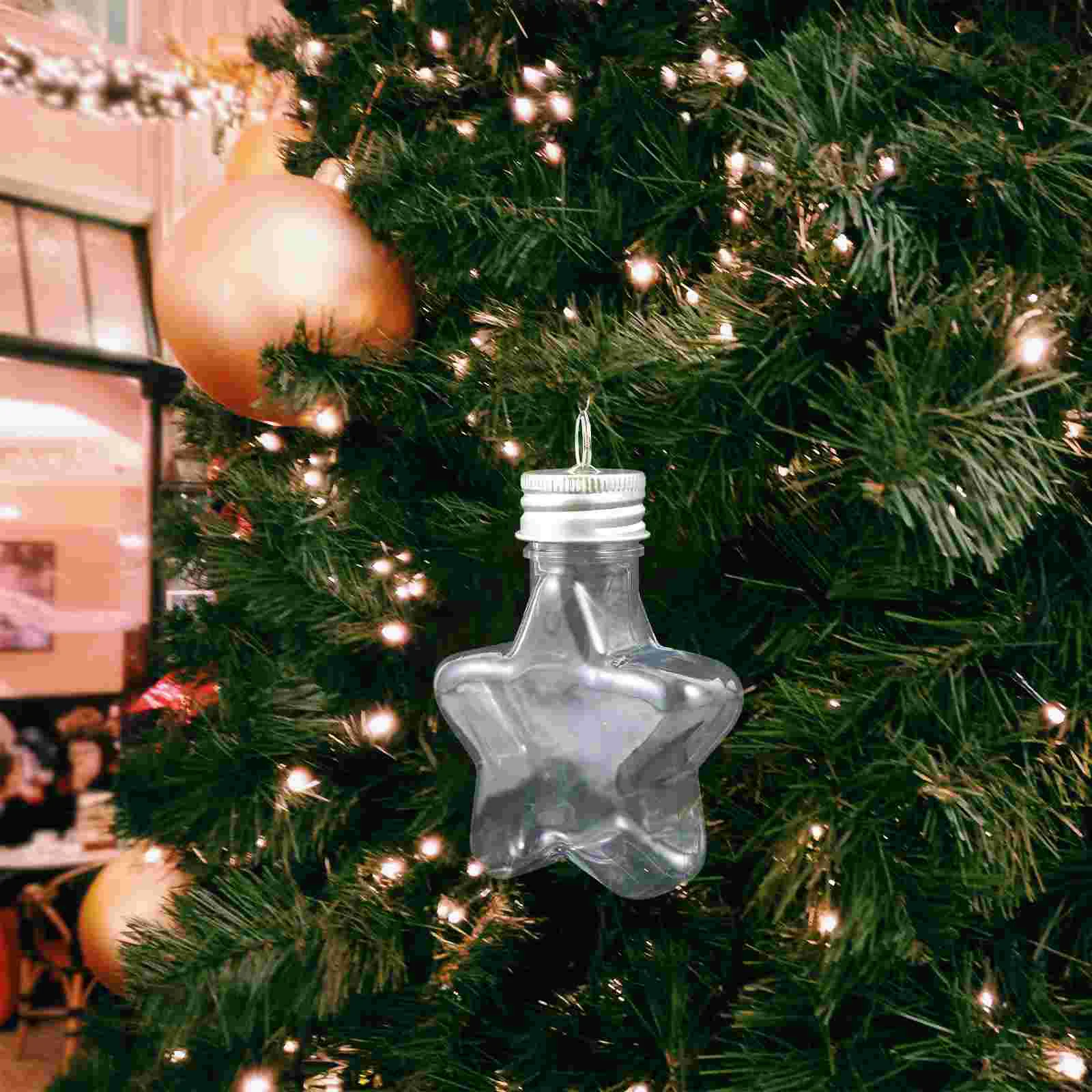 Clear Christmas Tree Fillable Ornaments with Star-Shaped Water Bottles for DIY Crafts and Treats