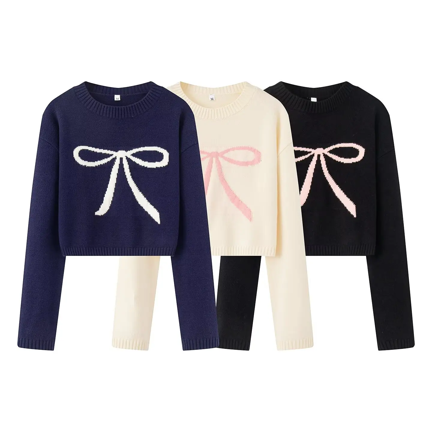

Korejepo 2025 New Women Clothing European American Style Fashionable Simple and Versatile Knitted Bow Short Sweater Top