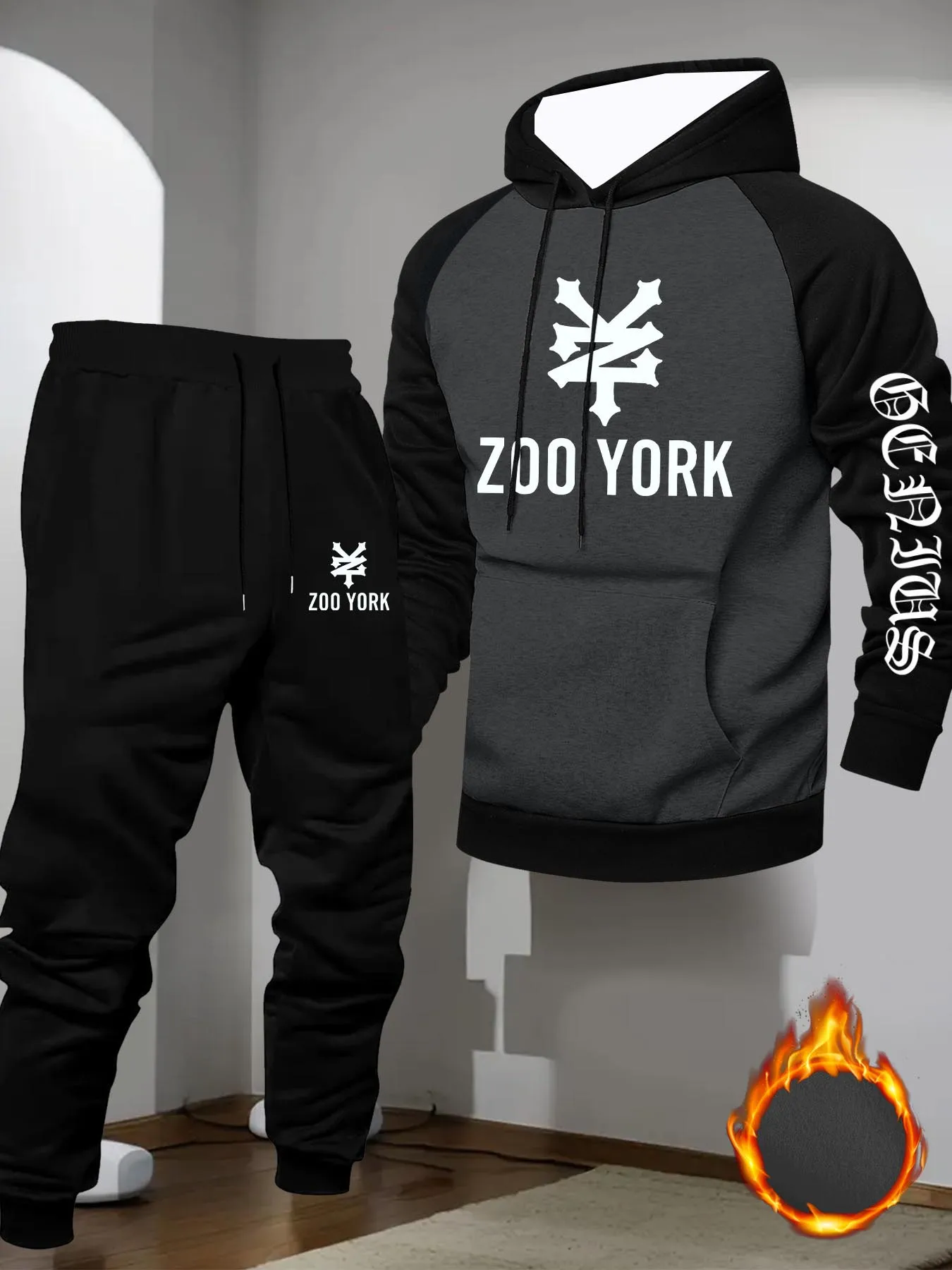 تتضمن المجموعة الكاملة للرجال سويت شيرت بغطاء للرأس وبنطلون مطابق - أحدث موديل لخريف وشتاء 2025 #1