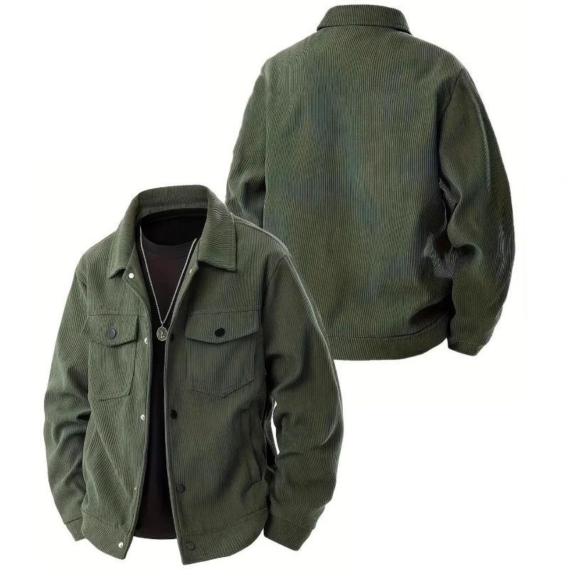 Spring Autumn Jacket Men Vintage Style Cargo Corduroy Simple Causal Coat Sports Multi-pocket Loose Turn-down Collar Cardigan