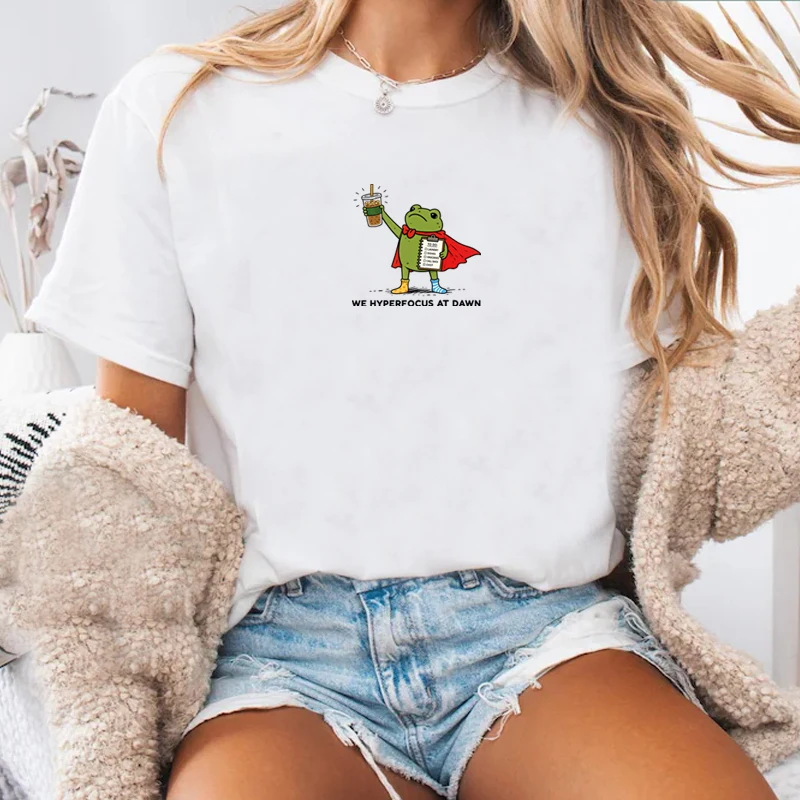 Funny Frog ADHD T Shirt Mental Health T-Shirt Humor Cotton Short Sleeve Round Neck Printed Tshirts Tee Casual Streetwear