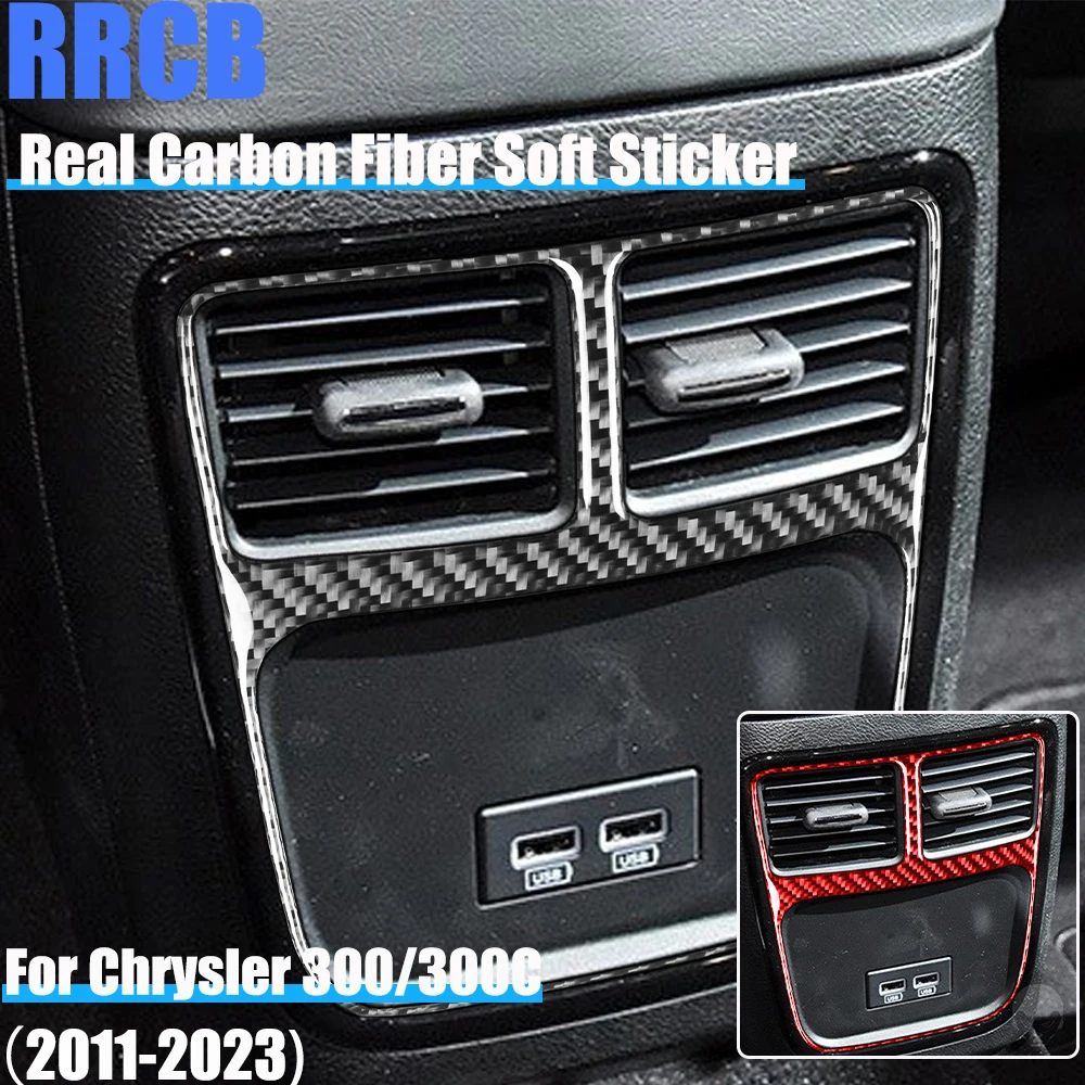 

Real Carbon Fiber Car Accessories Rear Center Air Vent Panel Trim Interior Cover Soft Sticker For Chrysler 300 300C 2011-2023