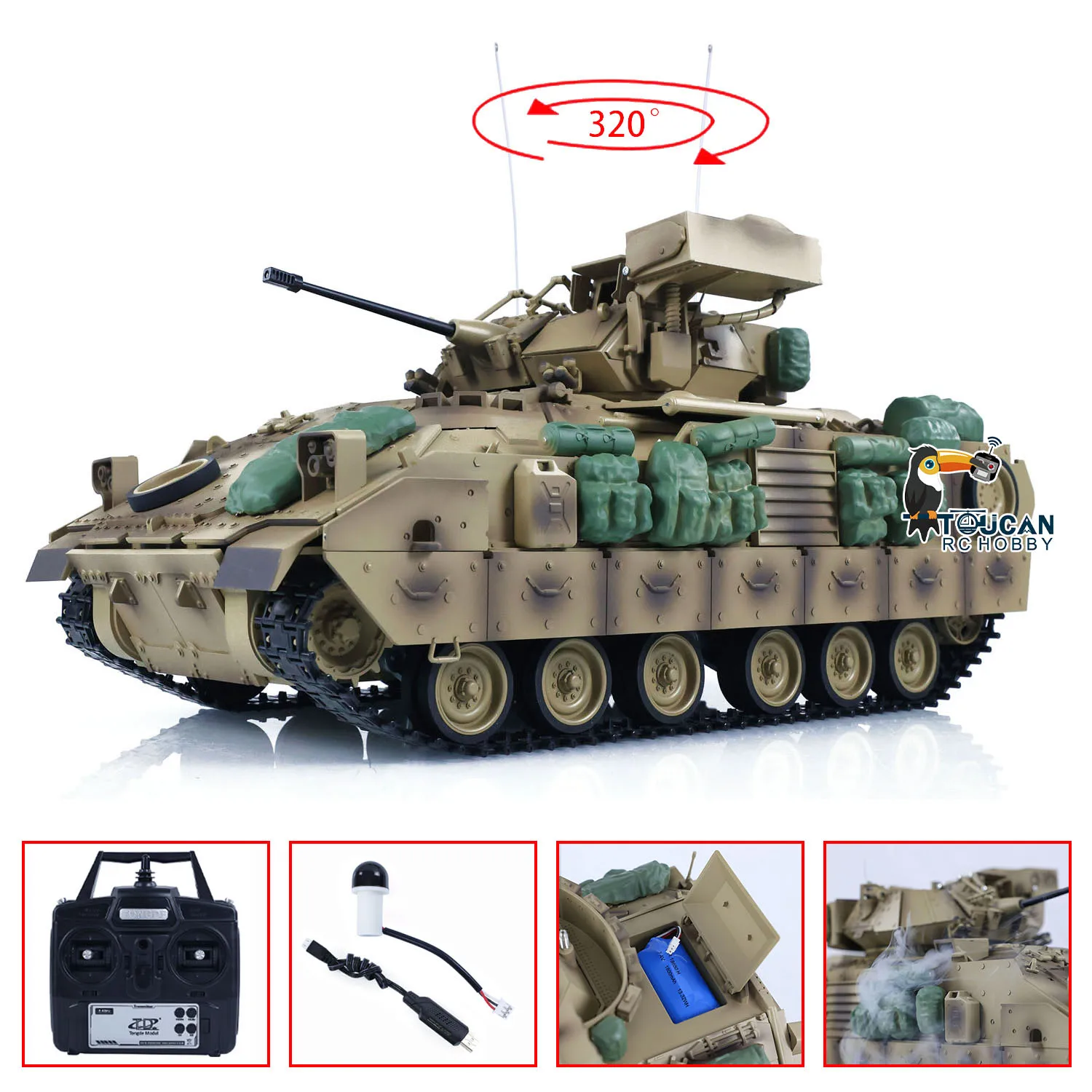 1/16 Tongde RC Battle Tank M2A2 Bradley Infrared Barrel Electric Fighting Radio Control Vehicle No BB Ready to Run Model Toys