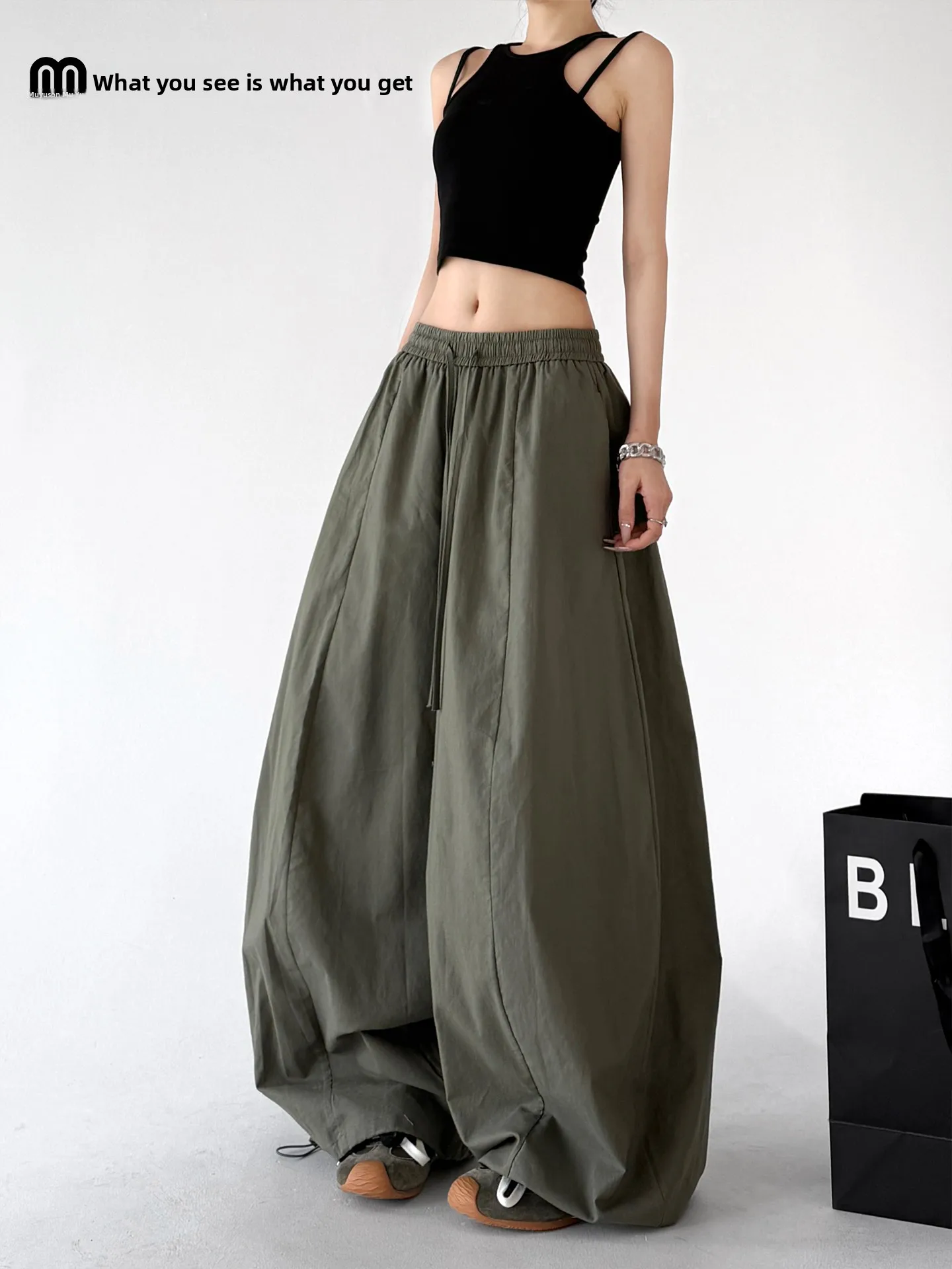 

Military Green Wide Leg Pants Women's Summer Cotton Linen High Waist Loose Thin Breathable Casual Match All Cotton Linen Floo...