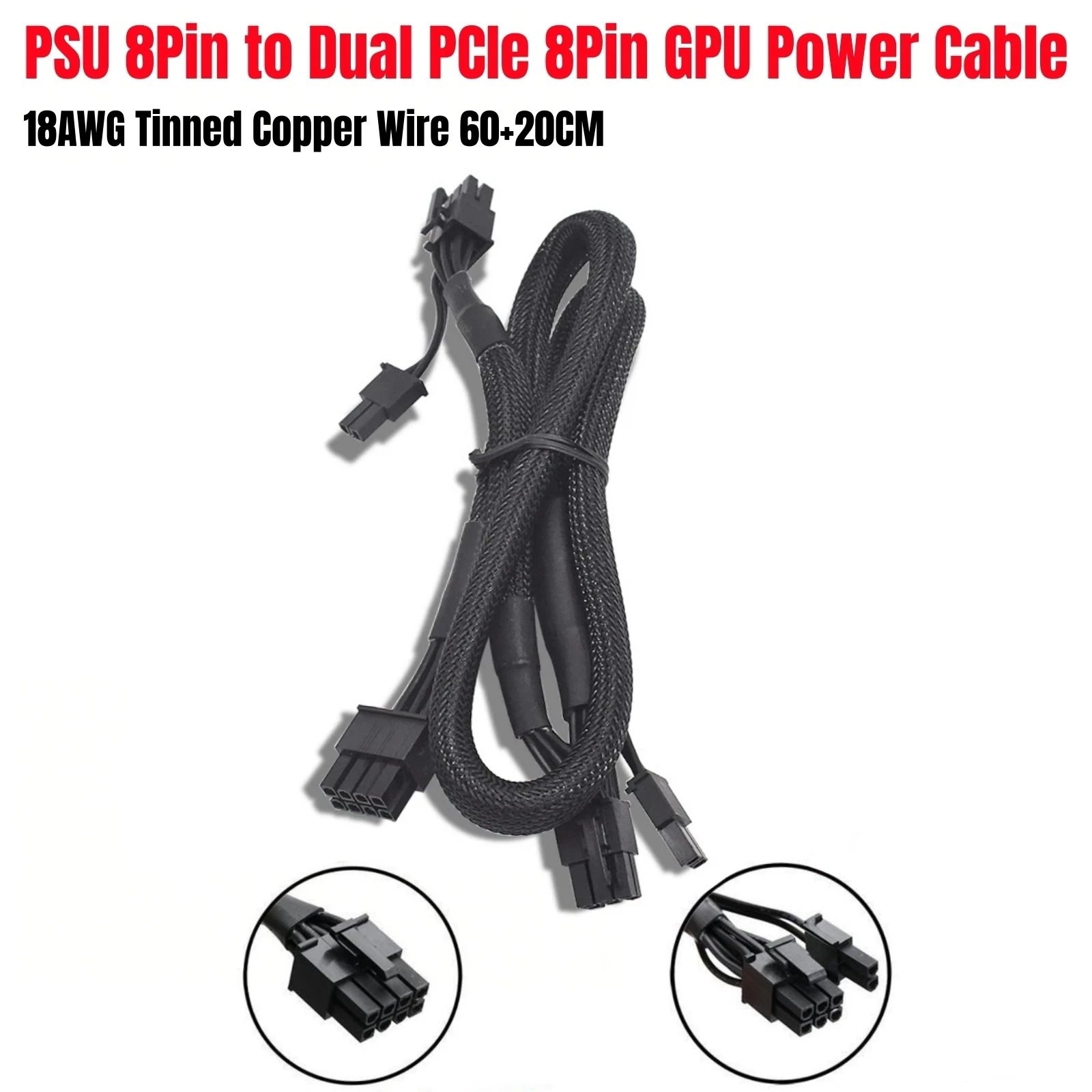 GPU Power Cable PCI-e Dual 8Pin 6+2 for Corsair CS850M, CS750M, CS650M, CS550M, CS450M Gold Type 3 Modulars, Sleeved Net 60+20CM