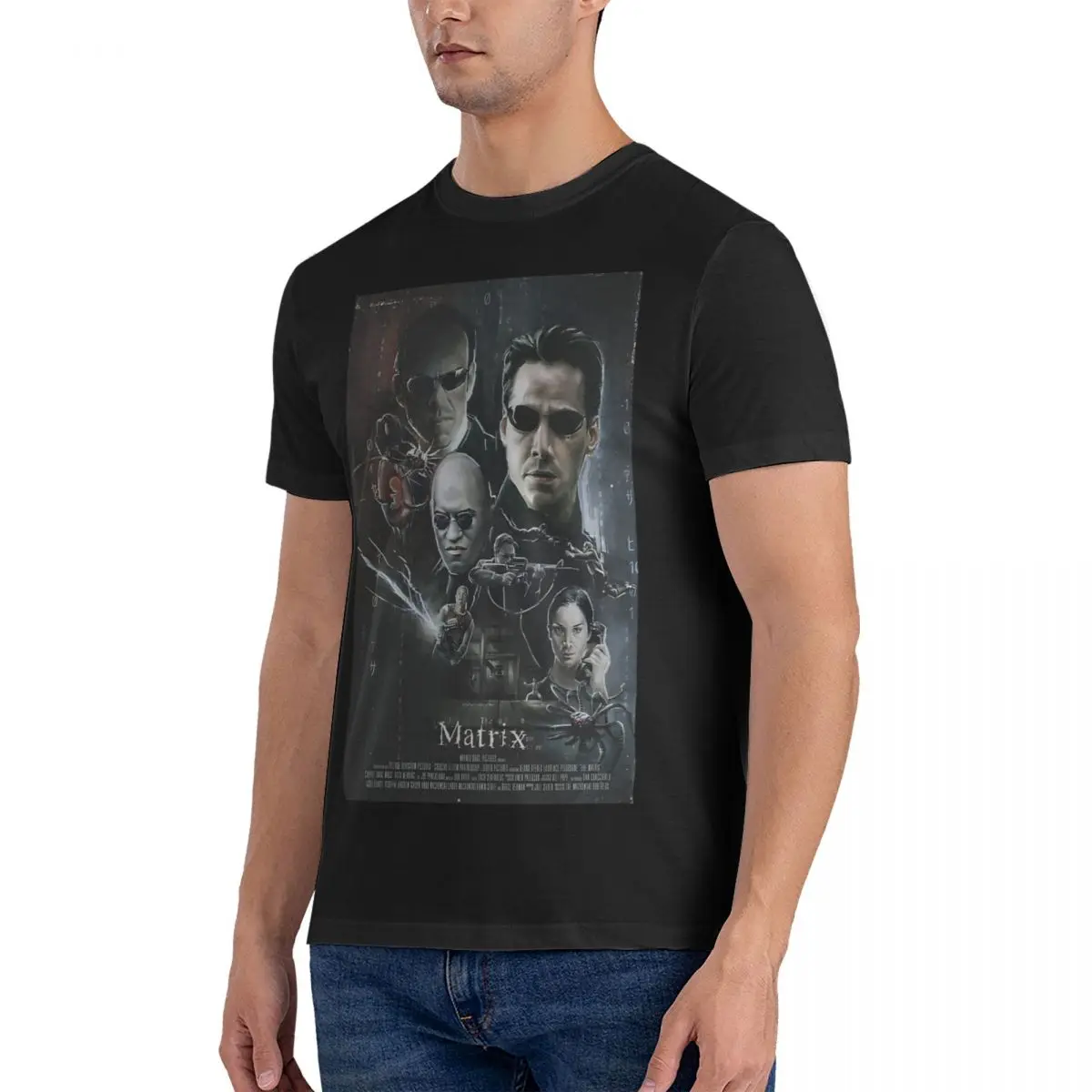 Camiseta negra The Matrix para hombre, camisa informal de algodón, cuello redondo, manga corta, Tops gráficos, keanu reeves