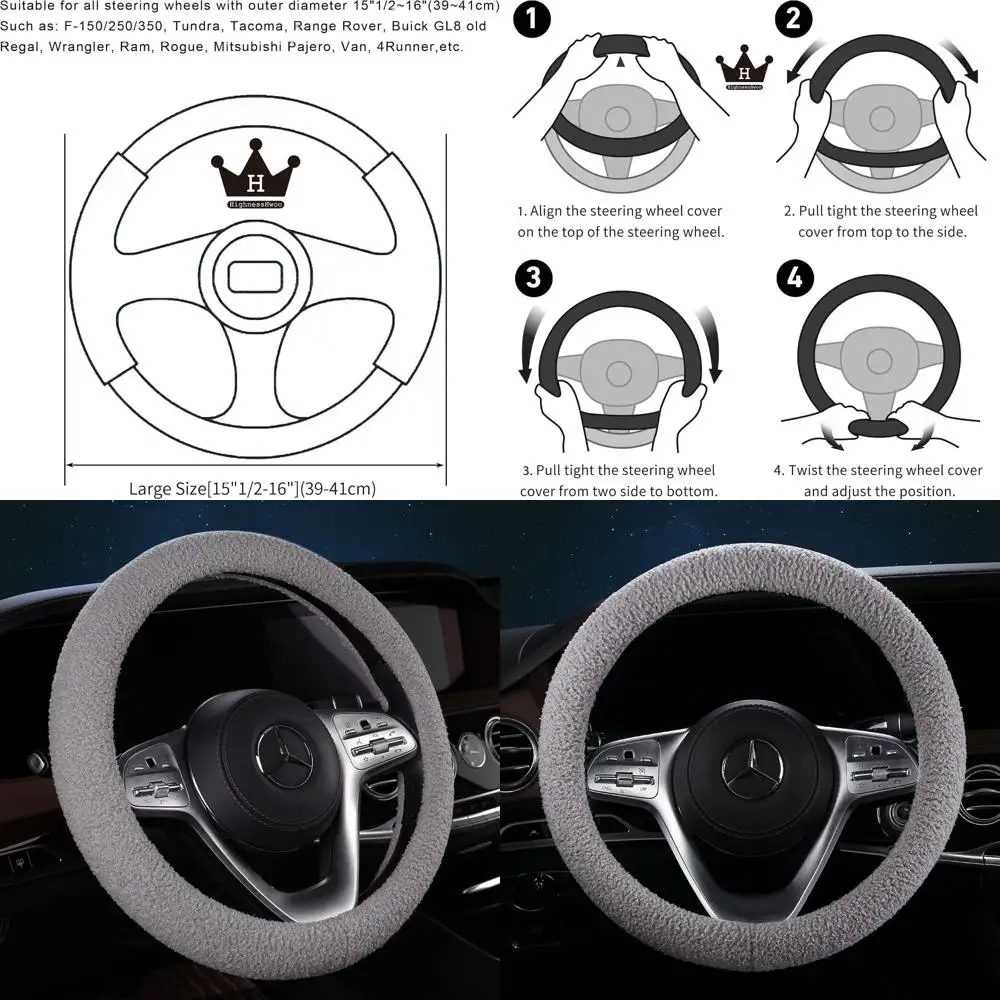 

Furry Winter Car Steering Wheel Cover for Women, Soft Fleece Plush Warm Universal Auto Accessories for Jeep, Truck, Van, F150, F