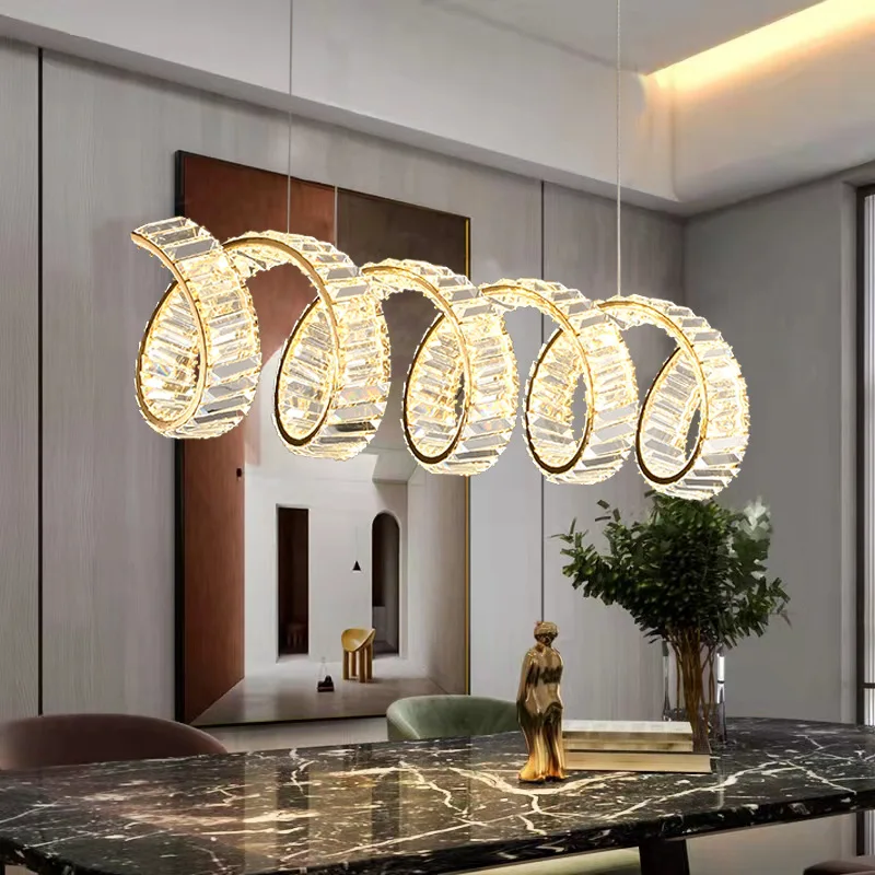 Luxury Dining Room Lustre Chandelier Led Dimmable Pendant Chandelier Crystal Chandelier Light Deco Wave Steel Hanging Chandelier