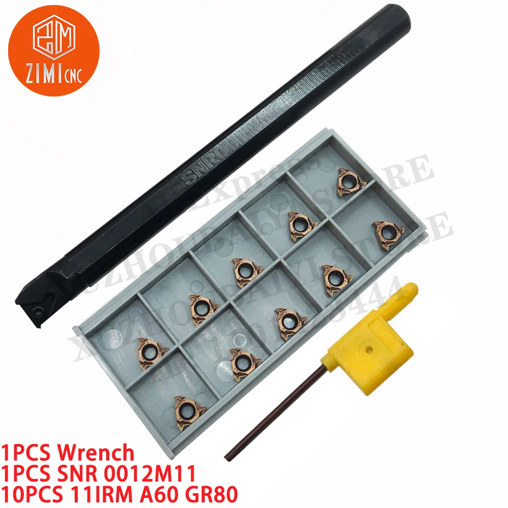 10 pcs 11irm A60 GR80 Sisipan berulir Insert karbida 1pc SNR 0012m11 Pemegang alat berulir mekanik logam Alat CNC alat pemotongan