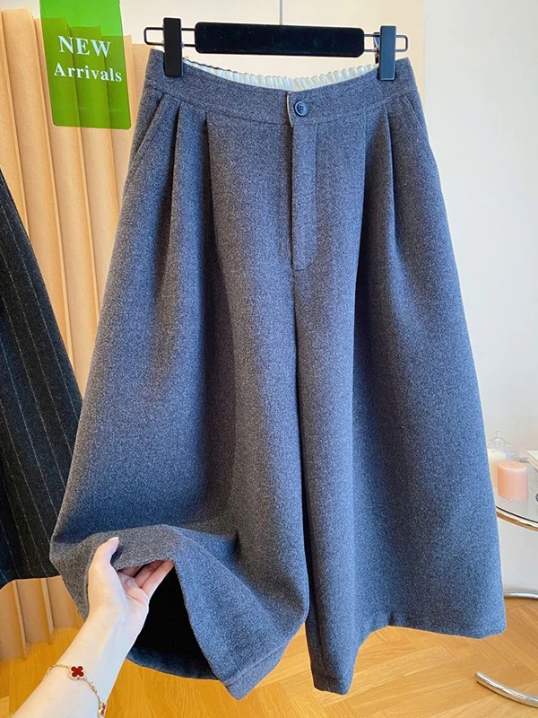 

Шерстяные брюки больших размеров (до 300 фунтов) для женщин, осенне-зимние, модные, А-силуэт, широкие штанины, в корейском стиле