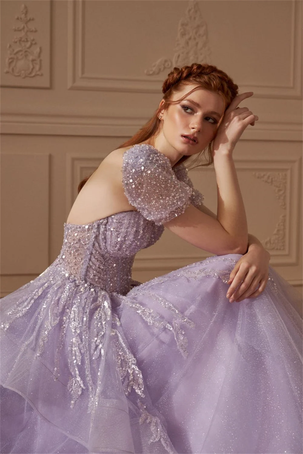 Cathy personalizado roxo a linha brilhante lantejoulas vestidos de baile gola quadrada glitter vestidos de noiva até o chão noite formal