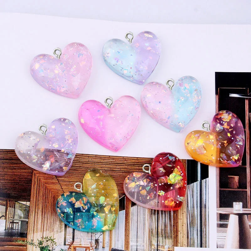 10Pcs Transparent Colorful Resin Heart Pendants Charms for Necklace Bracelet Earrings Jewelry Making DIY Findings Craft
