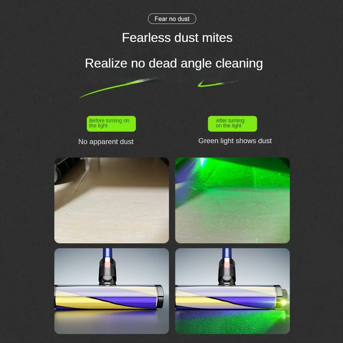 أضواء غبار المكنسة الكهربائية بشكل واضح لعرض غبار الحيوانات الأليفة، مصباح LED قابل لإعادة الشحن، مرفق مكنسة كهربائية عالمي باللون الرمادي