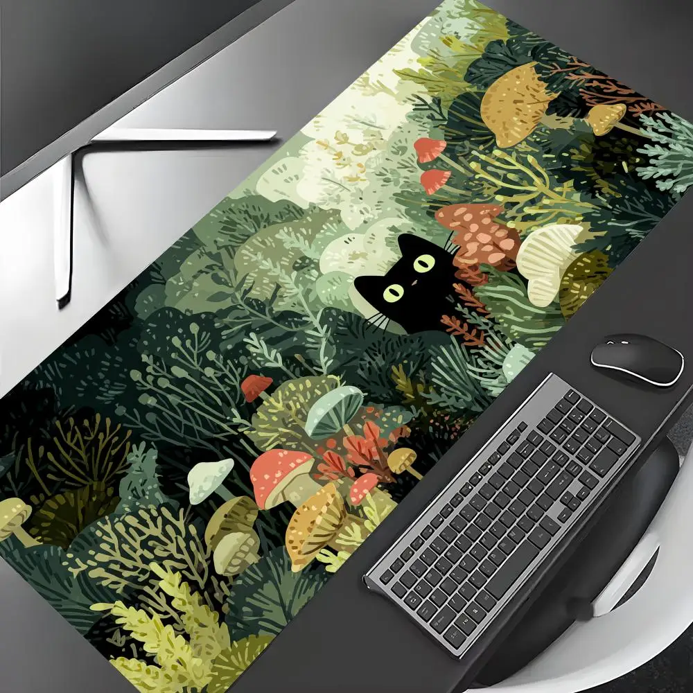

Black cat in the forest Mouse Pad Gaming mats Non-Slip Durable Desk Mat mousepad With Stitched Edge HD printing Office mat