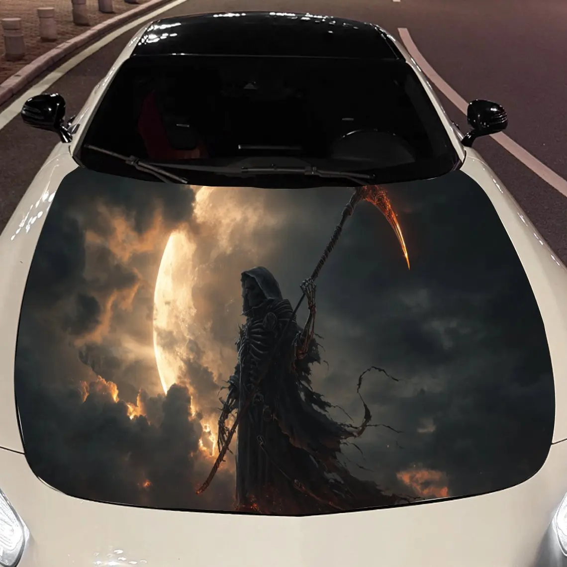 

Scythe of Death Crescent Moon Car Hood Vinyl Stickers Car Surface Protection Decal Car Decoration Cover Vinyl Wraps Waterproof S