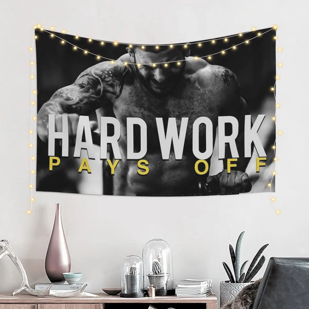 Mat Fraser - Quote Hard Work Pays Off Tapestry Room Decore Aesthetic Room Design Wall Hanging Decor Tapestry