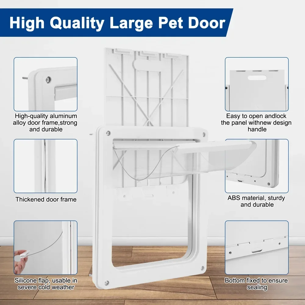 Wall Entry Pet Door Large Dogs Magnetic Self-Closing Screen Door Lockable Adjustable