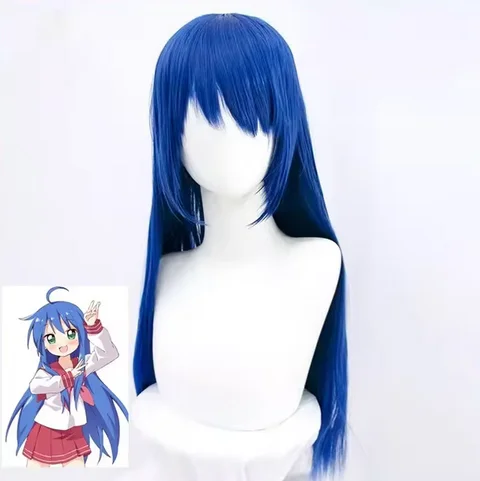 Lucky Star Izumi Konata Cosplay Wig Headwear Blue Long Hair Synthetic Hair For Party Cosutme Wigs Black Bangs Anime Costume