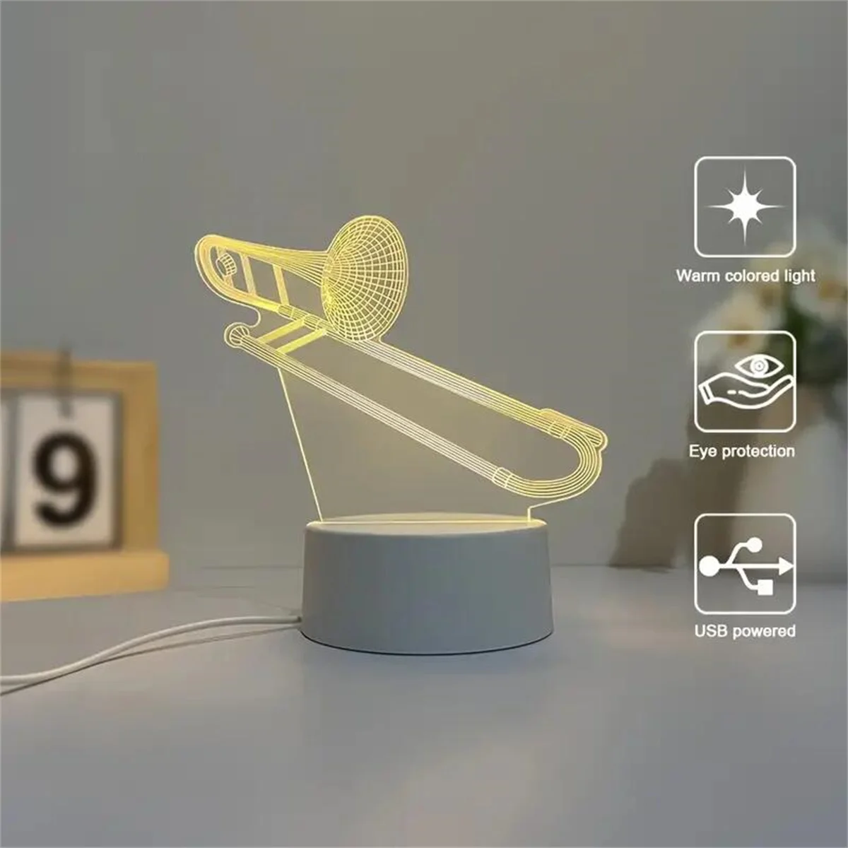 1pc Musical Instruments 3D Night Light, 3D Optical Illusion Lamp With Touch, 7-Color Changing Ambient Light For Bedroom
