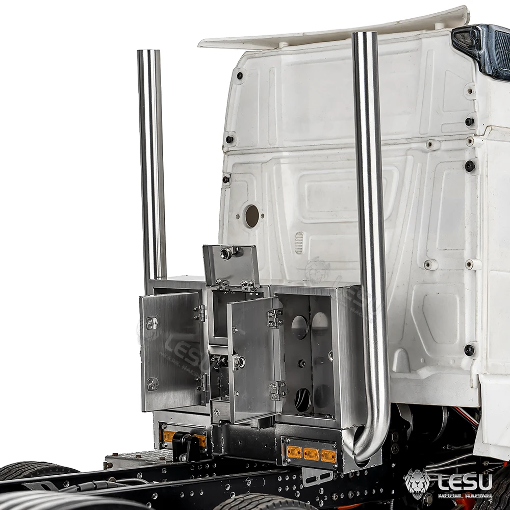 LESU 1/14 Tamiya tractor exhaust pipe double chimney LED lighting wire rack tool box assembly G-6272