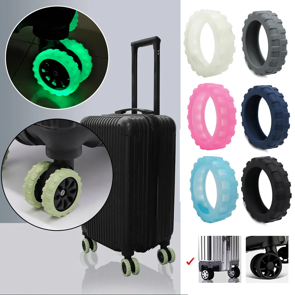 8PCS luminous Luggage Wheels Protector Silicone Wheels Caster Shoes Travel Luggage Suitcase Reduce Noise Wheel Cover Accessories