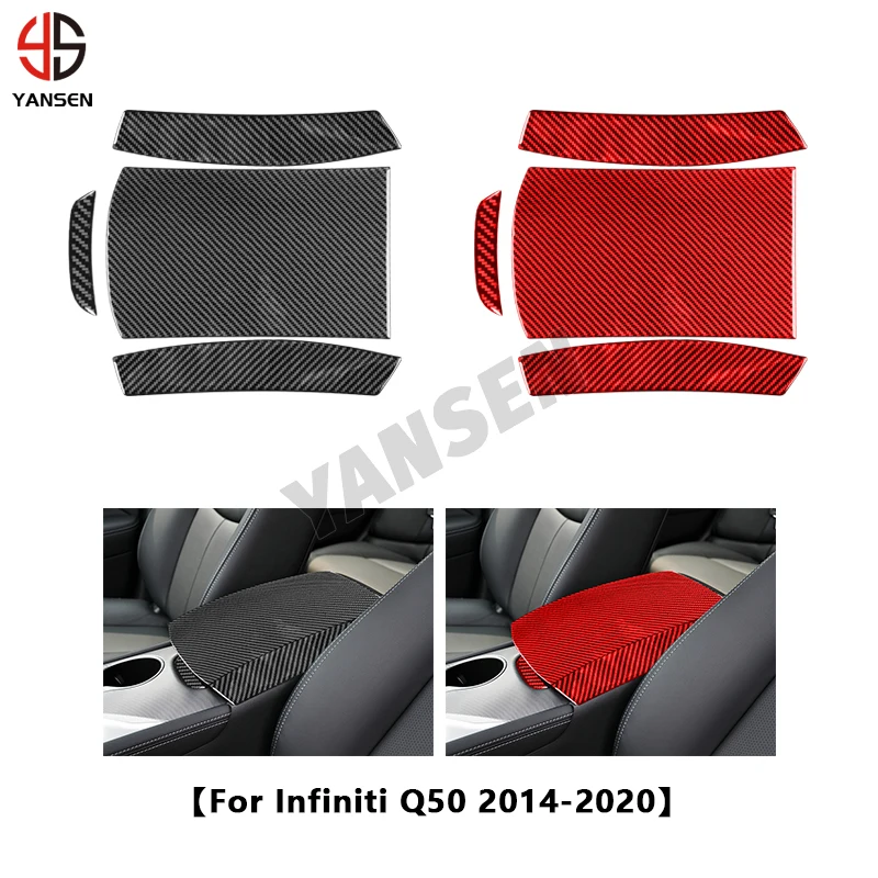 

Carbon Fiber Centre Armrest Box Panel Trim Cover Interior Decoration Sticker For Infiniti Q50 2014-2020 Car Accessories