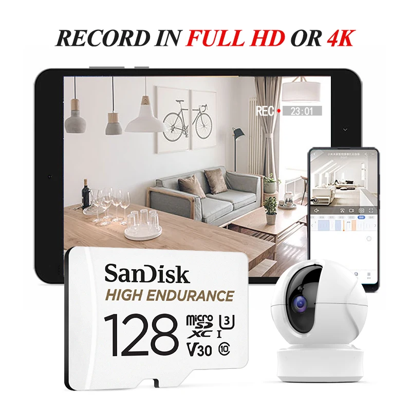 بطاقة ذاكرة احترافية SanDisk عالية التحمل V30 U3 C10 لكاميرا داش أو مراقبة المنزل 32 جيجابايت 64 جيجابايت 128 جيجابايت 256 جيجابايت