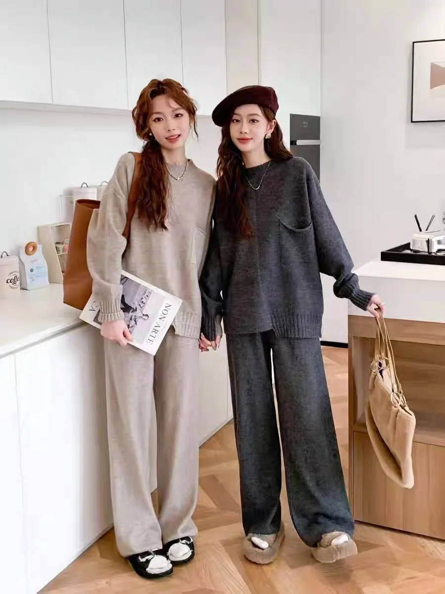 

Two Piece Set Women 2025 Winter New Fashion Pullover Temperament Casual Sweatshirt All-match Elegant Sports Wide Leg Pants